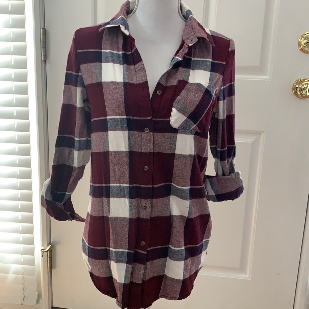 burgundy, navy, & white flannel